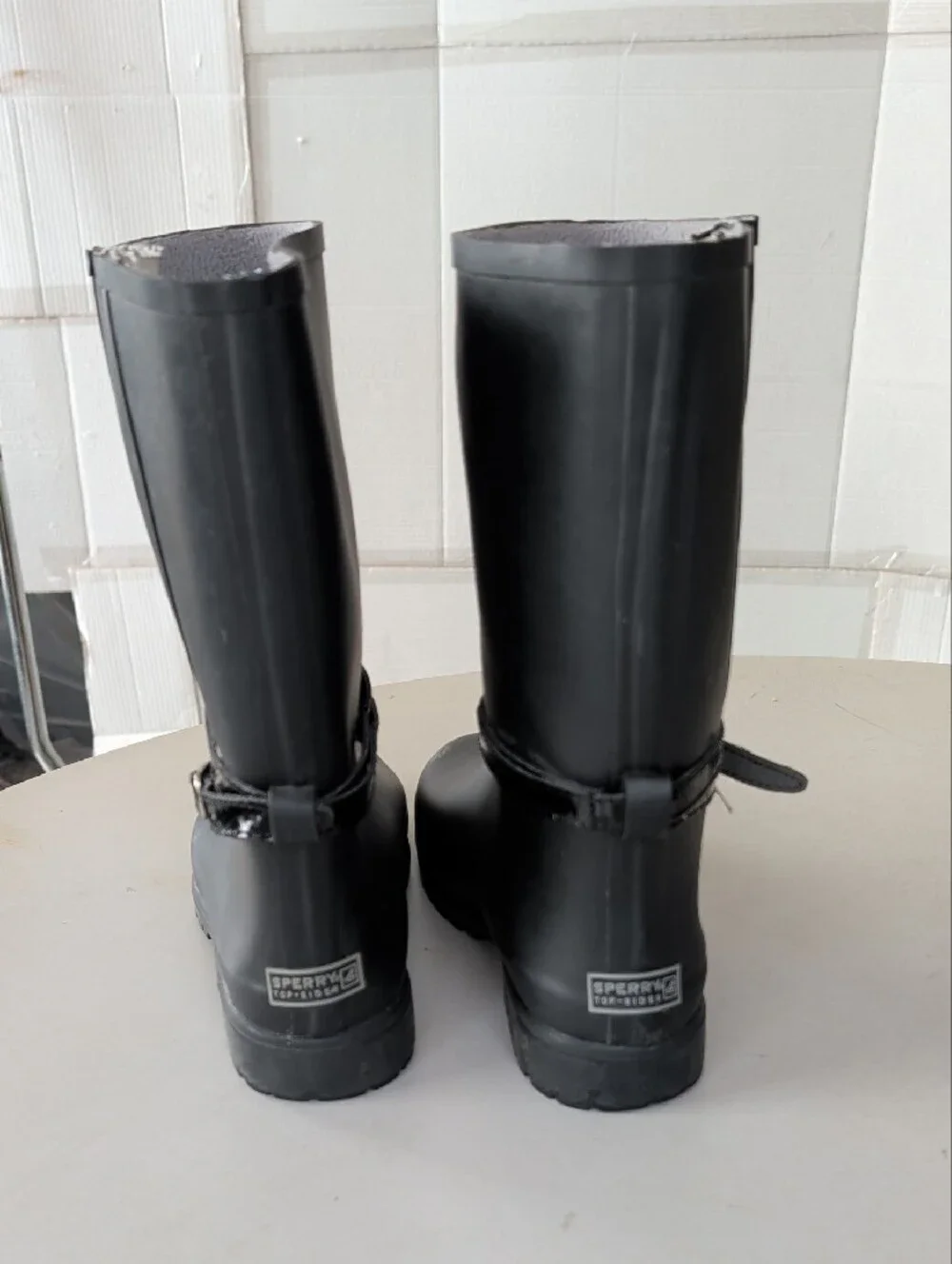 Sperry Top-Sider Black Women Rain Boots Buckle Detail SZ 8 See Waterproof Comfy